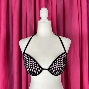 Victoria's Secret pink and black mesh halter bikini top, 34D
